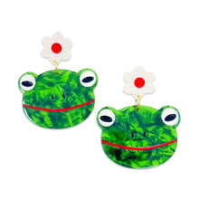 Load image into Gallery viewer, Frog and Flowers Acetate Earrings