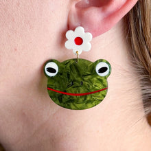 Load image into Gallery viewer, Frog and Flowers Acetate Earrings
