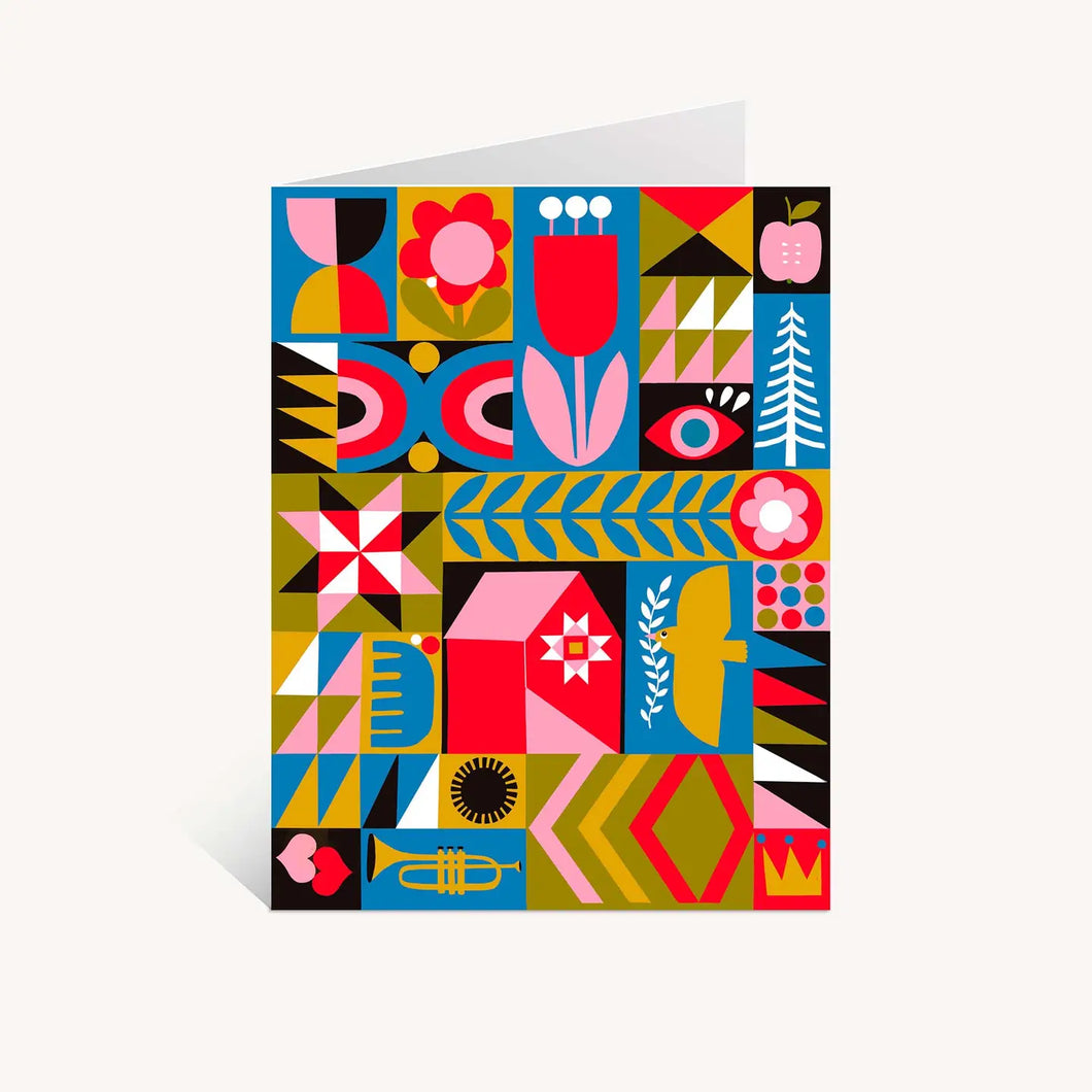 Blank/Quilt Squares with Trumpet Greeting Card