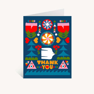 Folk Flowers Thank You Greeting Card