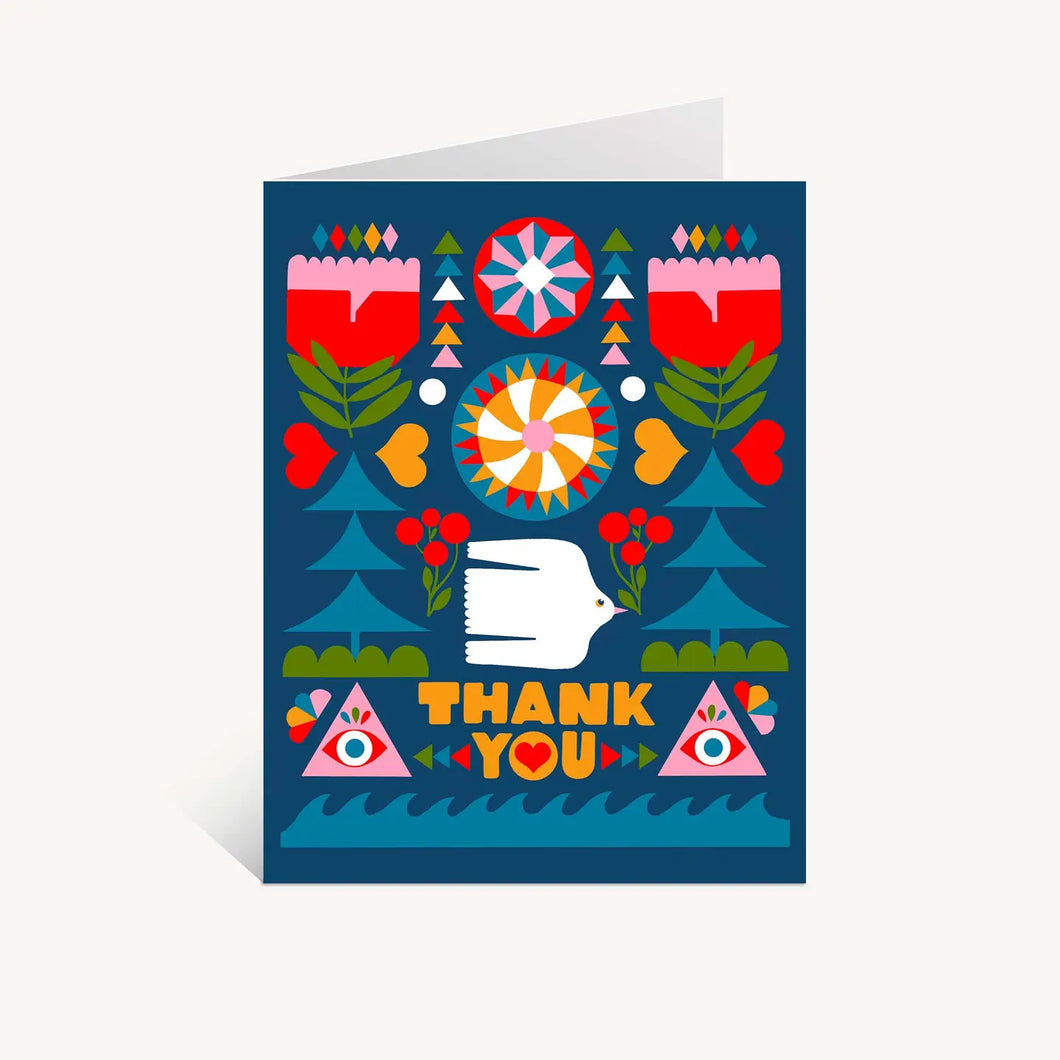 Folk Flowers Thank You Greeting Card