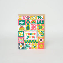 Load image into Gallery viewer, Folk Quilt Thanks Letterpress Greeting Card By Phoebe Wahl
