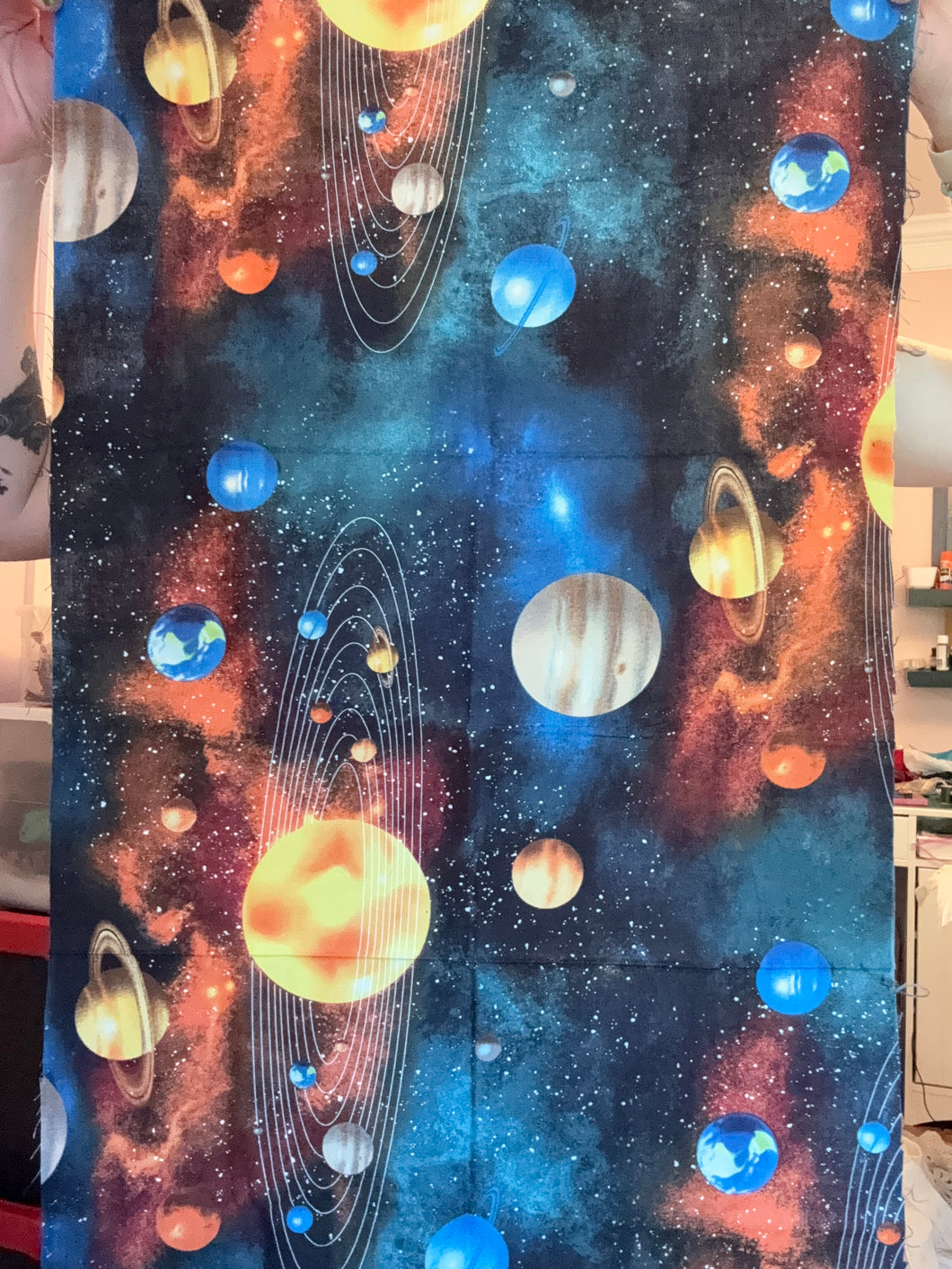 Solar System Outer Space Cotton Fabric 1/2 Yard