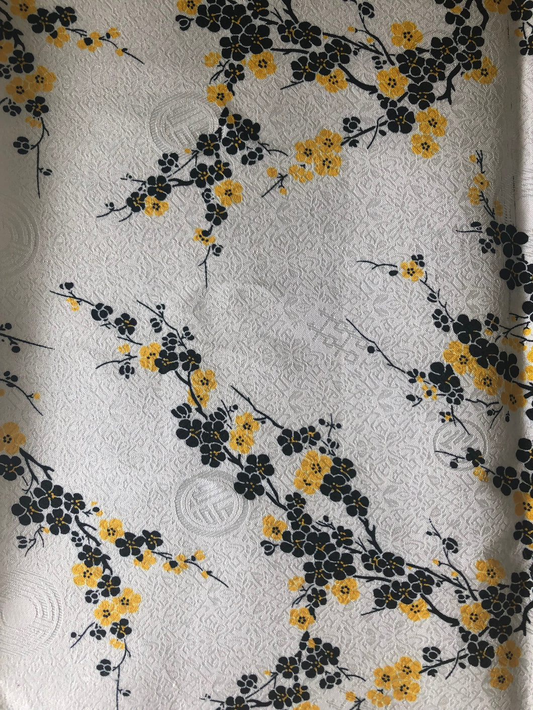 Blue Cherry Blossom Silk-Like Fabric 1/2 Yard
