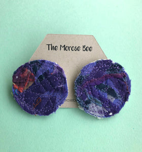 Purple Circular Fabric Earrings