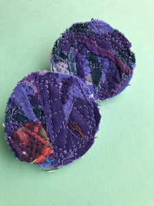 Purple Circular Fabric Earrings
