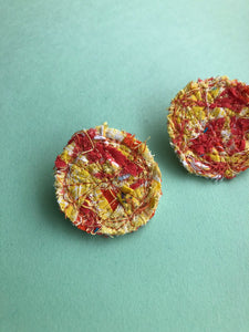 Warm Tone Circular Fabric Earrings