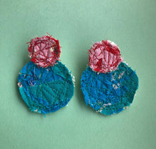 Load image into Gallery viewer, Pink and Blue Double Fabric Earrings
