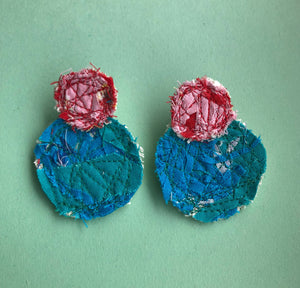 Pink and Blue Double Fabric Earrings