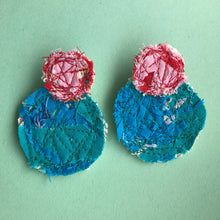 Load image into Gallery viewer, Pink and Blue Double Fabric Earrings
