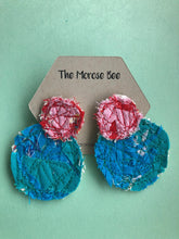 Load image into Gallery viewer, Pink and Blue Double Fabric Earrings
