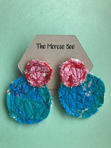 Pink and Blue Double Fabric Earrings