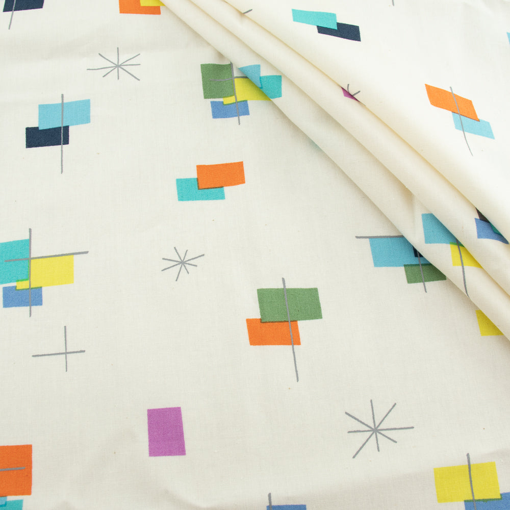 Squares and Dashes Bright Organic Poplin